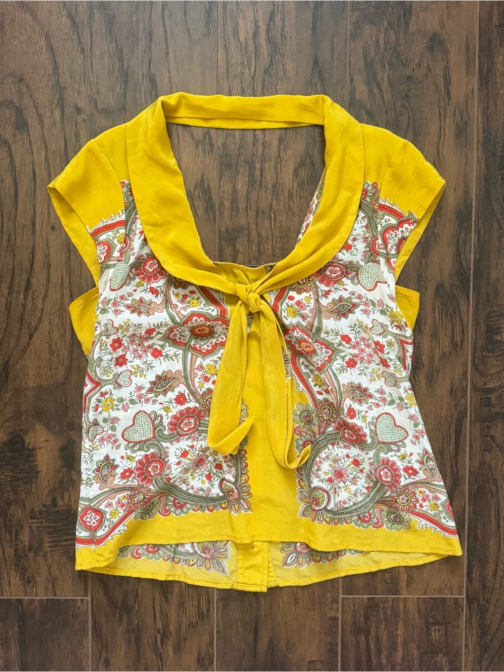 Maeve by Anthropology Scarf-Printed Silk Blouse Yellow Floral Size 8